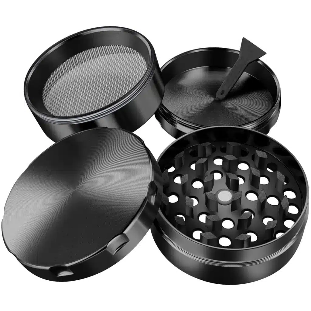 iLC Grinder pour Spice, Tobacco, & Herb Moulin Broyeur Avec Pollen Catcher 2"- Fabriqué en Alliage de zinc durable - 4 Pièces - dents en forme de diamant (Noir)